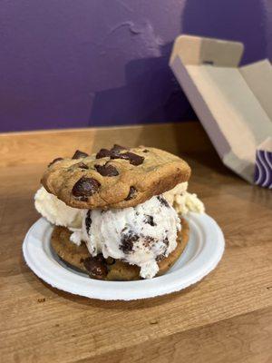 Three different ice cream flavors Ice Cream on a Deluxe Cookie