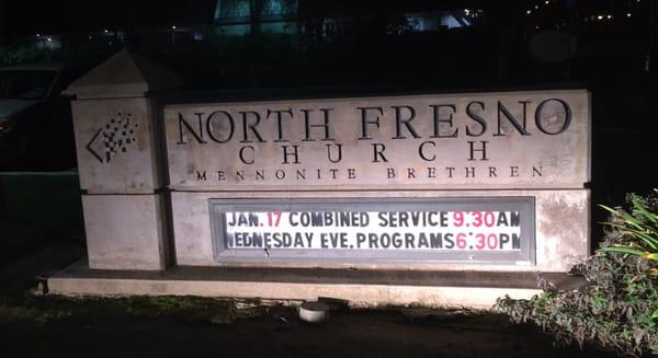 NORTH FRESNO CHURCH: Mennonite Brethren at night...