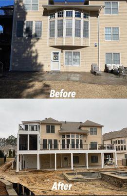 New construction Deck, screen room with upper level deck. Trex decking and handrails.