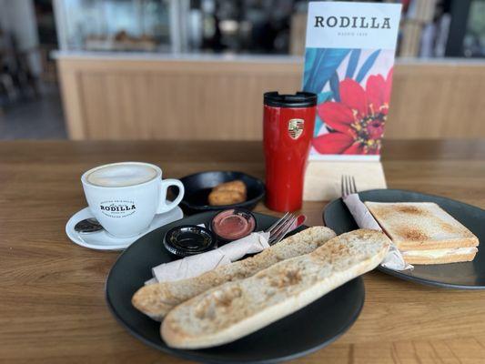 Croquettes, sandwiches, Cappuccino, Oil and Tomato Cereal Toasttoast