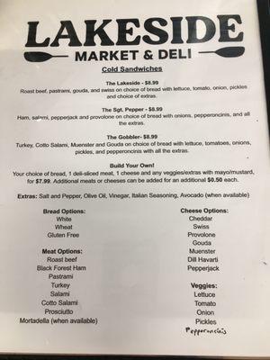 Sandwich Menu