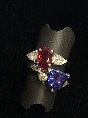 3 Stone Ruby Tanzanite & Diamond Rings