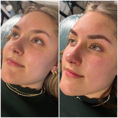 Before and after soft powder brows