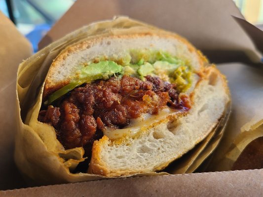 Gustavo -  Crispy fried chicken, smoky pepper sauce, fresh avocado, jack cheese, garlic aioli, sweet jalapenos