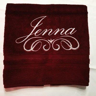 Custom embroidered towel.