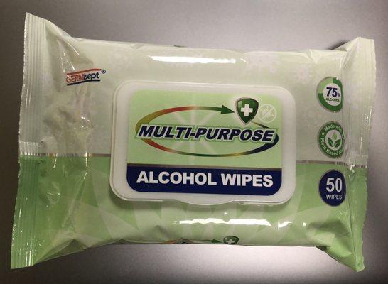 Alcohol Hand and Surface Wipes, 50 Wipes, Instant Sanitizer. 407-654-1913  
900 Vineland Rd, Winter Garden, FL