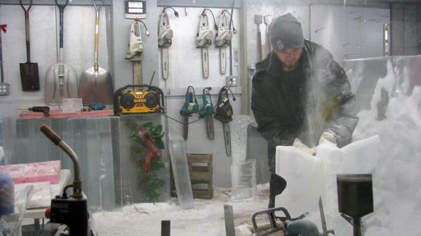 Carving ice in the freezer