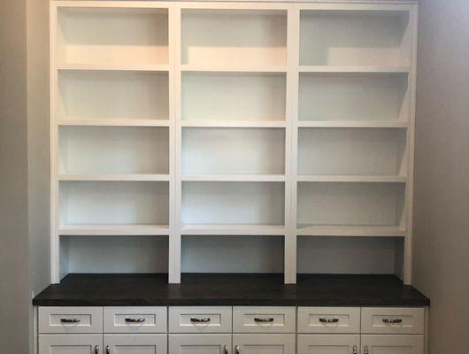 Built in Cabinets with Bookshelves and Custom Painted Tops near Tyrone Ga