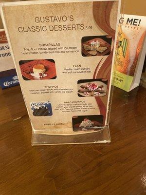 Dessert menu