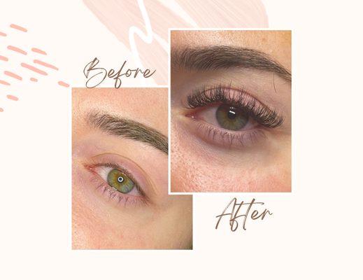 Classic lash extensions before and after photo