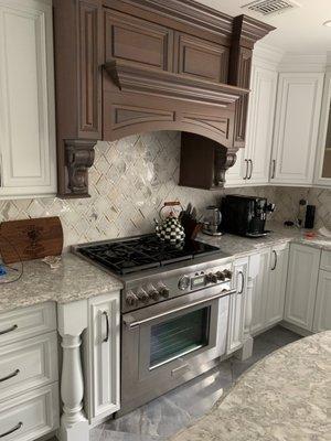 Driftwood hood over stove