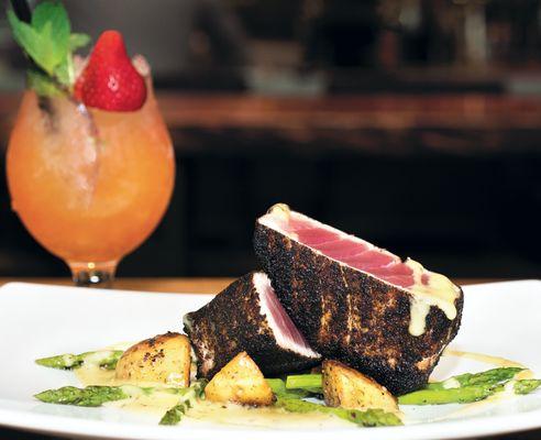 Our Seared Yellowfin Tuna shipped all the way from Hawaii, and our Bachelor's Fix Cocktail.