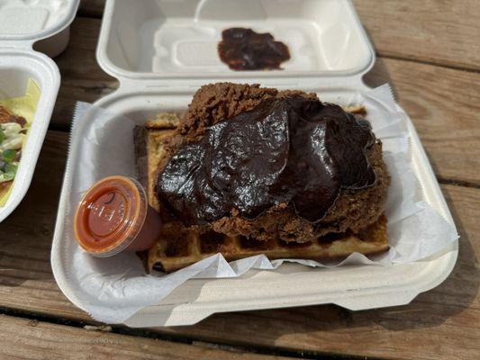 Not Bottled BBQ chicken and waffle