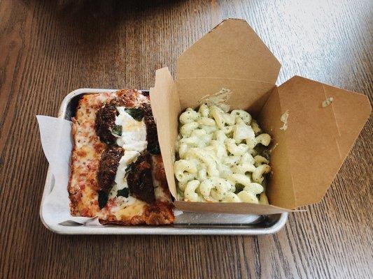 Meatball ricotta slice with creamy pesto pasta