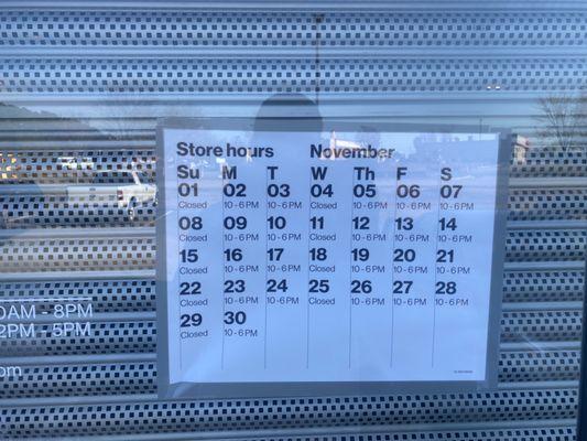 The incorrect closing dates for the month of November