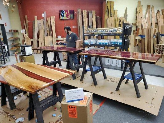 A couple of custom table tops in process.