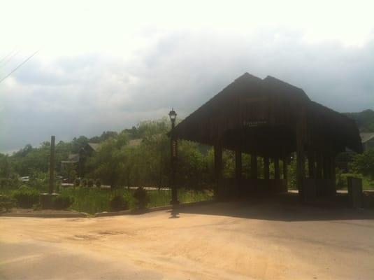 The bridge into the shops and apartments