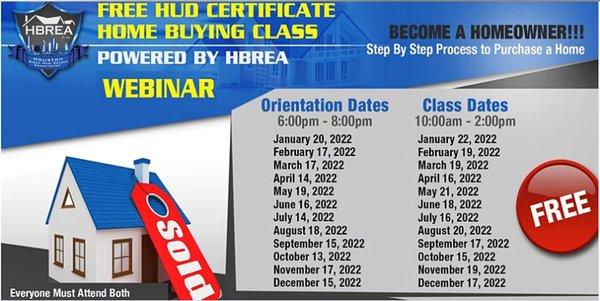 2022 Free HUD Certificate Home Buying Class!