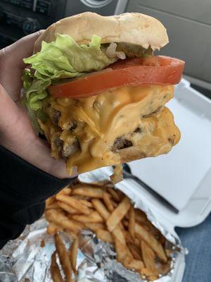 Double cheeseburger with fries. Massive & so good.