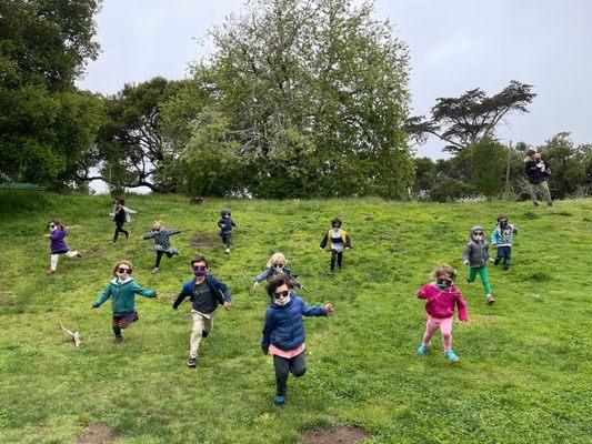 Running in the Golden Gate park.  (Please note I photoshopped sunglasses onto the pic to protect children's identity.)