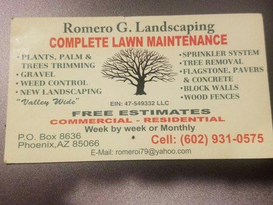 The services Romero G. Landscaping offers