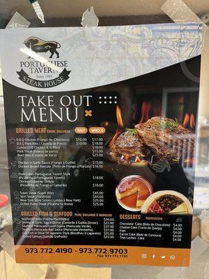 Take out menu