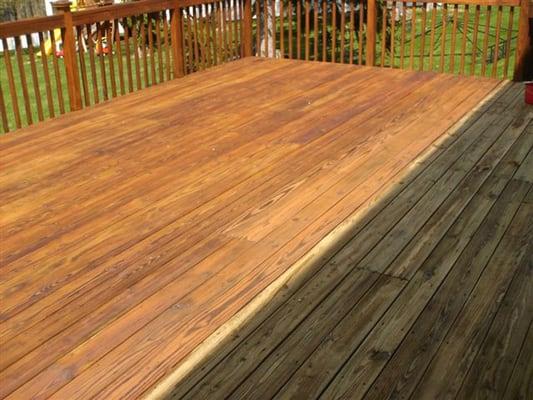 Before and During Deck Powerwashing