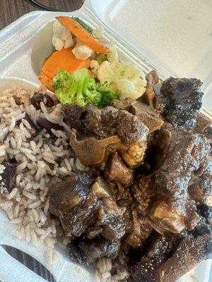 Oxtails Oxtail Plate Rice and Peas Veggies