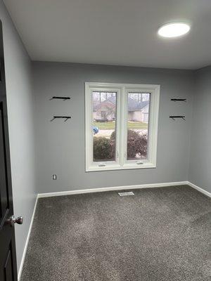 Painted ceilings, walls, and trim in the bedroom 2.