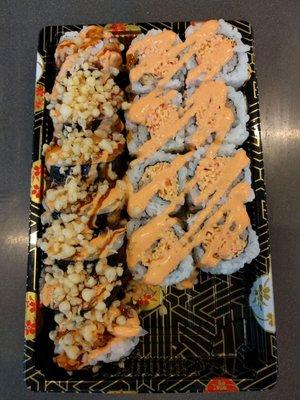 Crunch roll (left) and spicy crab roll (right)