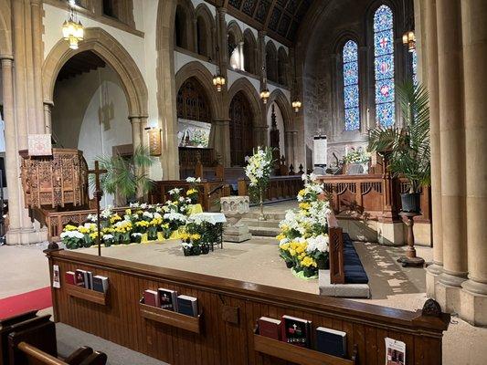 Easter flowers at the alter