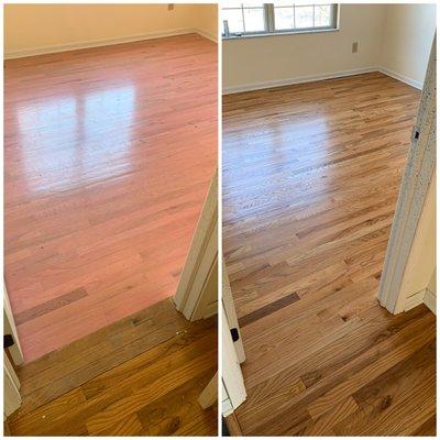 Refinished pink hardwood floor to restore the natural beauty!