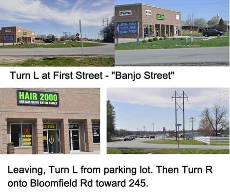 Headed E on John Rowan Blvd - 245 Turn L at the light onto Bloomfield Rd. Go short distance be ready to turn L at the first street