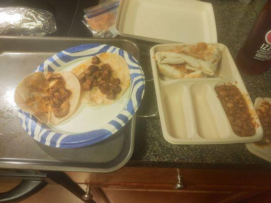 tacos with no toppings anf even less meat. quesadilla with no toppings as well.