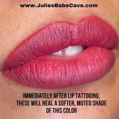 Freshly tattooed lips that will heal soft in color with a perfectly filled in shape 24/7