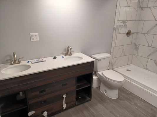 New basement bathroom addition with saniflo toilet system