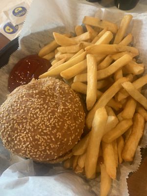 Grilled chicken with bbq sauce and fries