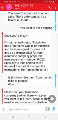 The messages with the vertical red line are from Thomas Lutz of Neumann Construction and Roofing