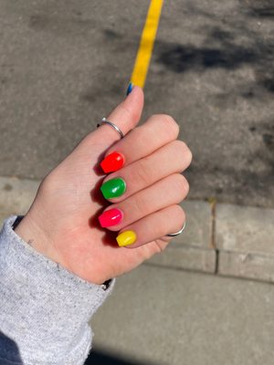 Rainbow manicure, gel with tips