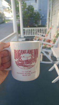 Morning coffee on the front porch.