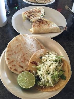 Carne asada gordita, taco, and quesadillas.  Highly recommended!!