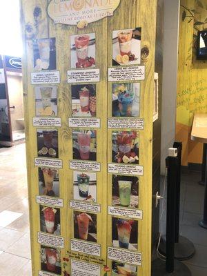 Menu of drinks and slushees