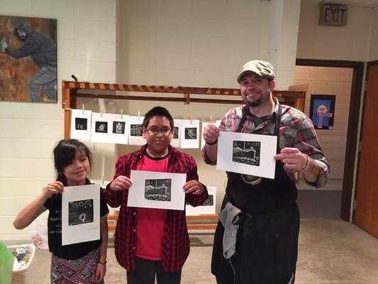 Shawn Ganther with printing making.