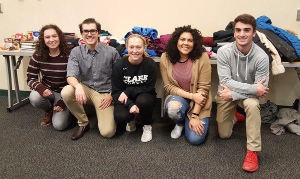 Clark University students hold a donation drive for Ascentria's refugee clients in November 2017.