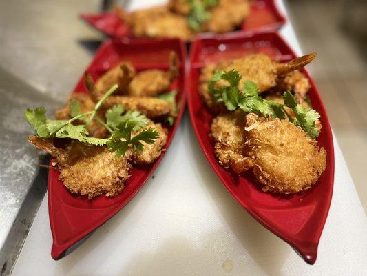 Our special appertizer "Fried Coconut Butterflied Shrimp"