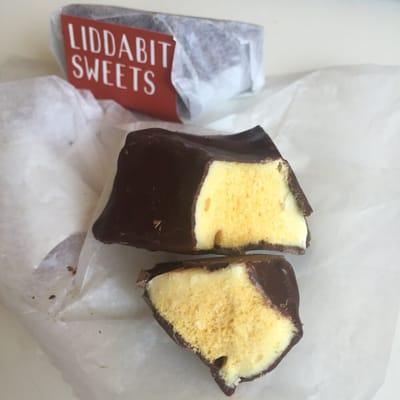 Dark chocolate honeycomb candy - deliciously different, but it gets oddly stuck to your teeth when you eat it