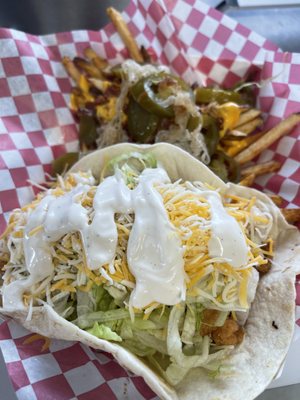 Ranch crispy chicken wrap with loaded fries