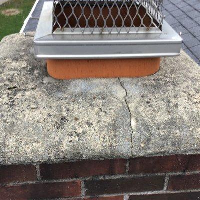 Seal cracks in the chimney crack to prevent further water damage from freeze thaw cycles.