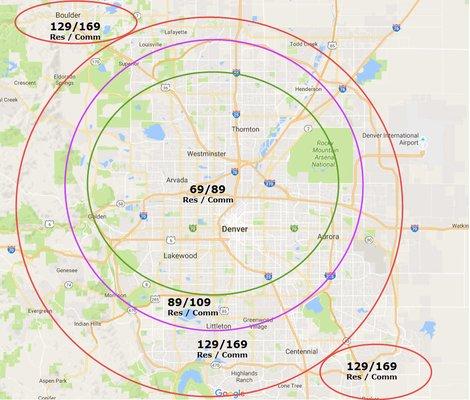 Service Areas with applicable trip fees. Work outside these areas will be on a case by case basis.