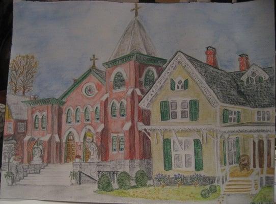 Water color painting of Our Lady of Loretta Church 2010